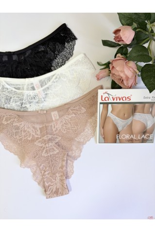 Трусики бразилиана из микросеточки и кружева La Vivas 11601